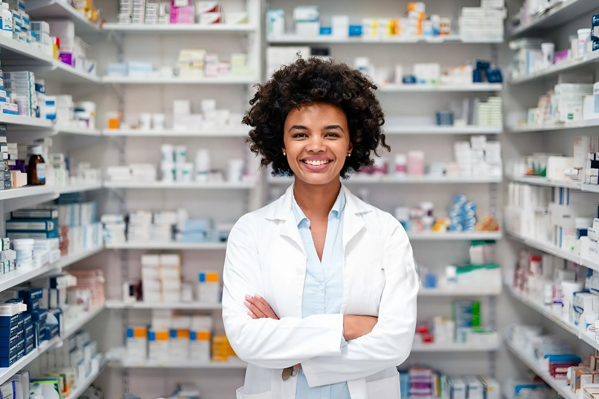 Medihub pharmacist with prescription bag
